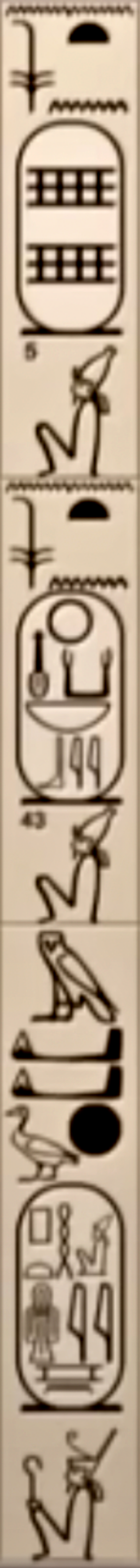 Abydos Kings List: Cartouches 5 and 43 spine