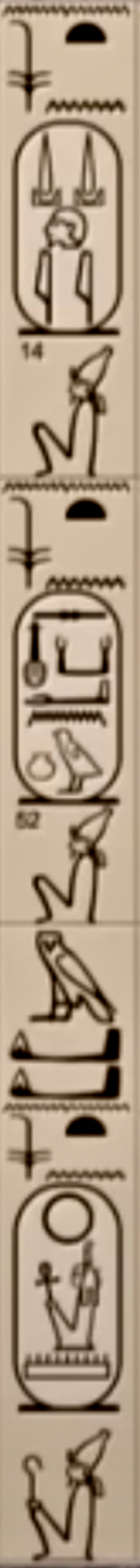 Abydos Kings List: Cartouches 14 and 52 spine