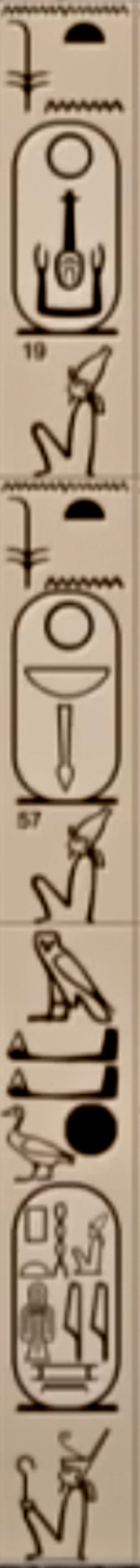 Abydos Kings List: Cartouches 19 and 57 spine