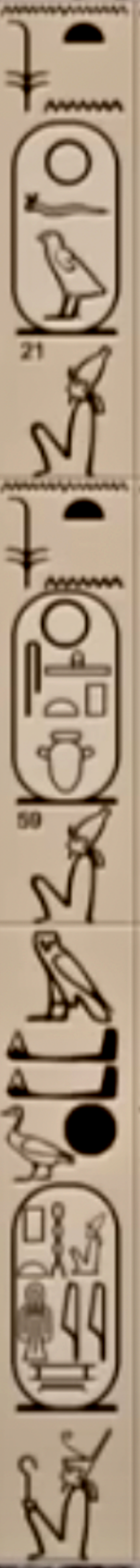 Abydos Kings List: Cartouches 21 and 59 spine