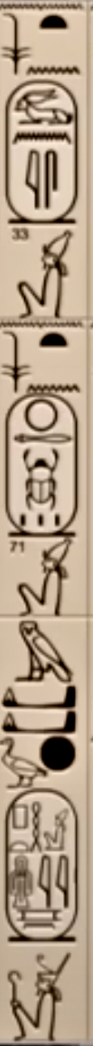 Abydos Kings List: Cartouches 33 and 71 spine
