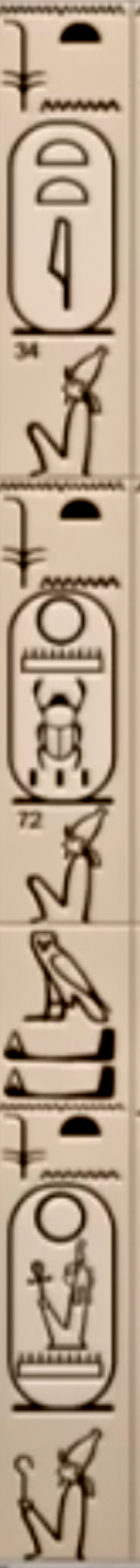 Abydos Kings List: Cartouches 34 and 72 spine